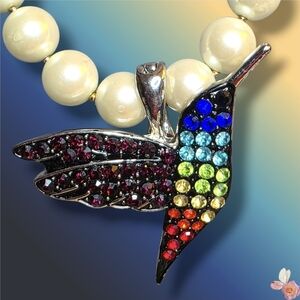 Vintage RMN Colorful Hummingbird Pendant Silver Magnetic Interchangeable 429